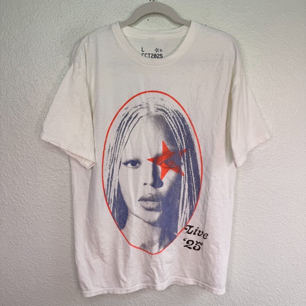 Beyonce Cowboy Carter Tour Shirt Large Yaya White Tee CCT 2025 Concert Merch L